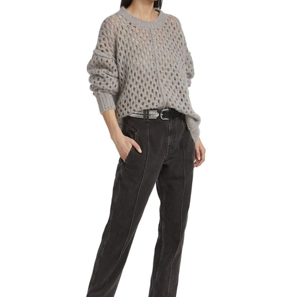 Isabel Marant Étoile's Tiana Open-Knit Crochet Style Sweater, Light Grey NWOT